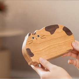 实木首饰盒小猫造型珠宝戒指手链饰品盒便捷耳钉项链手镯首饰盒