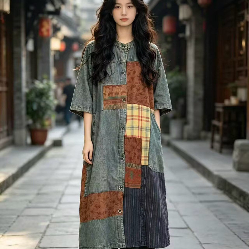 2026 Summer New Mid-Length Color Block Shirt Cardigan Casual Top 2026 Summer New Mid-Length Color Block Shirt Cardigan Casual Top