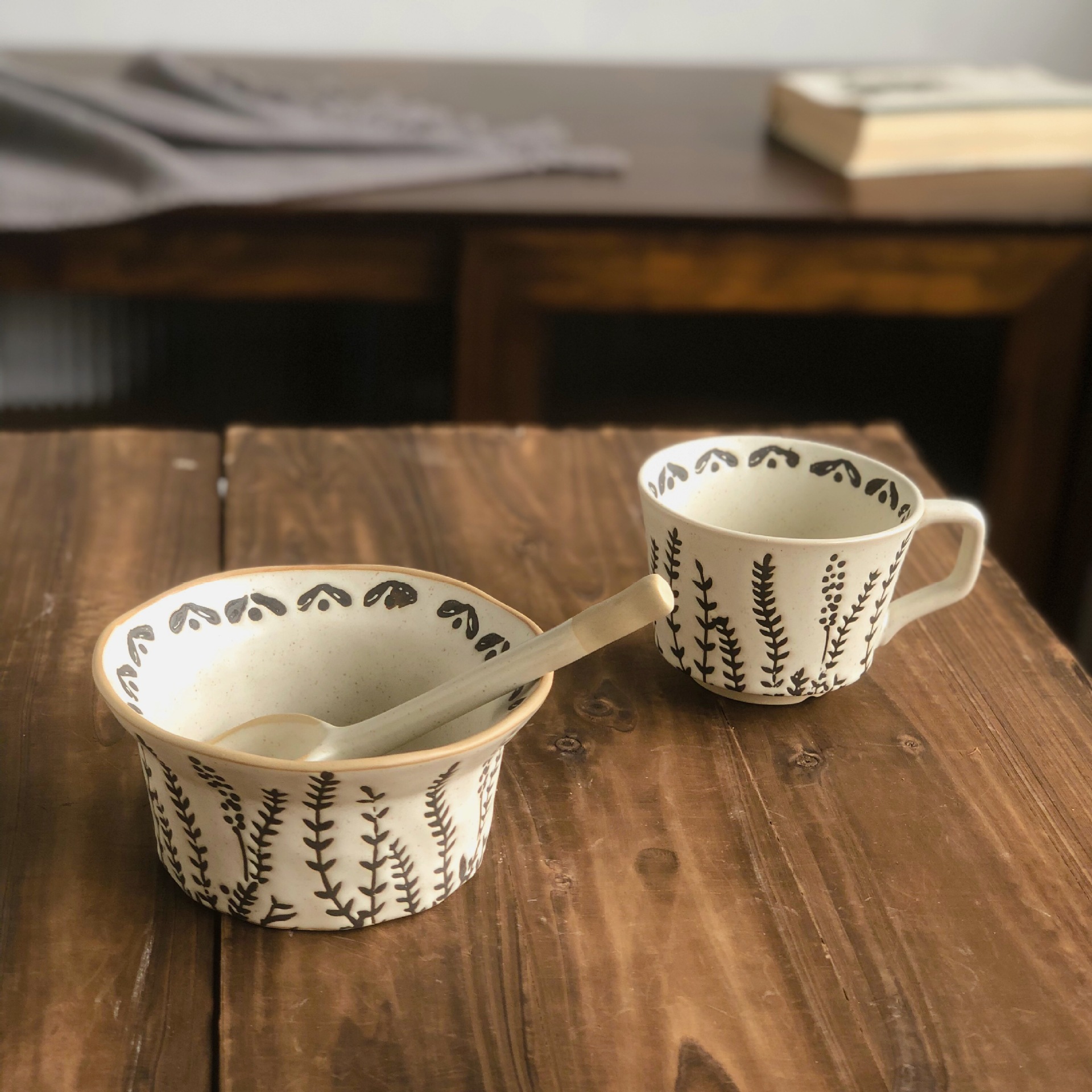 Japanese-style Coffee Cup, Clay Art Hand-painted Mug, High-end Vintage Frosted Rustic Ceramic Bo, Breakfast Oatmeal_voghion.com