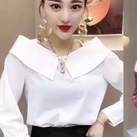 亚马逊跨境2022春秋夏新款气质纯色时尚套头T恤宽松显瘦V领女上衣