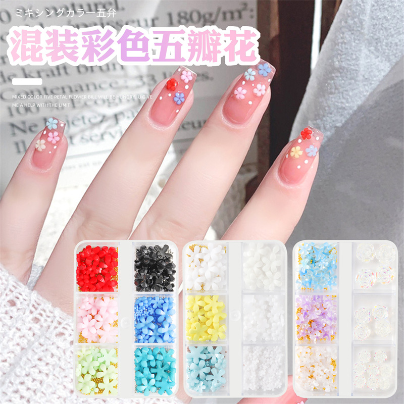 3D tridimensional Camelia resina de cinco pétalos Flor de uñas de joyería Nuevo estilo japonés manicura mixta de cinco pétalos flor de la joyería