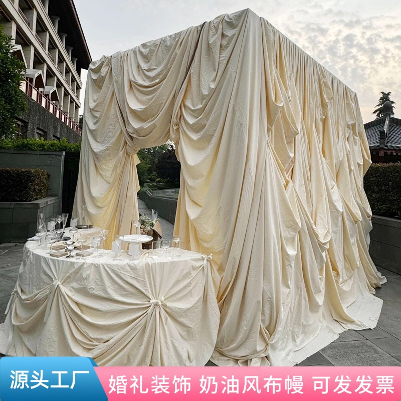 Decoración de bodas transfronterizas cortina de crema de viento decoración de bodas tela original retro cortina de fiesta de cumpleaños postres mesa de mesa