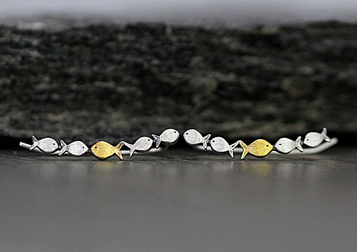 Title 2, Vintage zwemmende vis oorbellen, schattige klei...