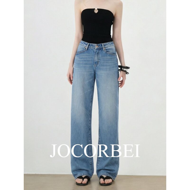 Jocorbei【High-Quality Texture】2026 Spring New High-End Cotton Women's Straight Wide-Leg Jeans