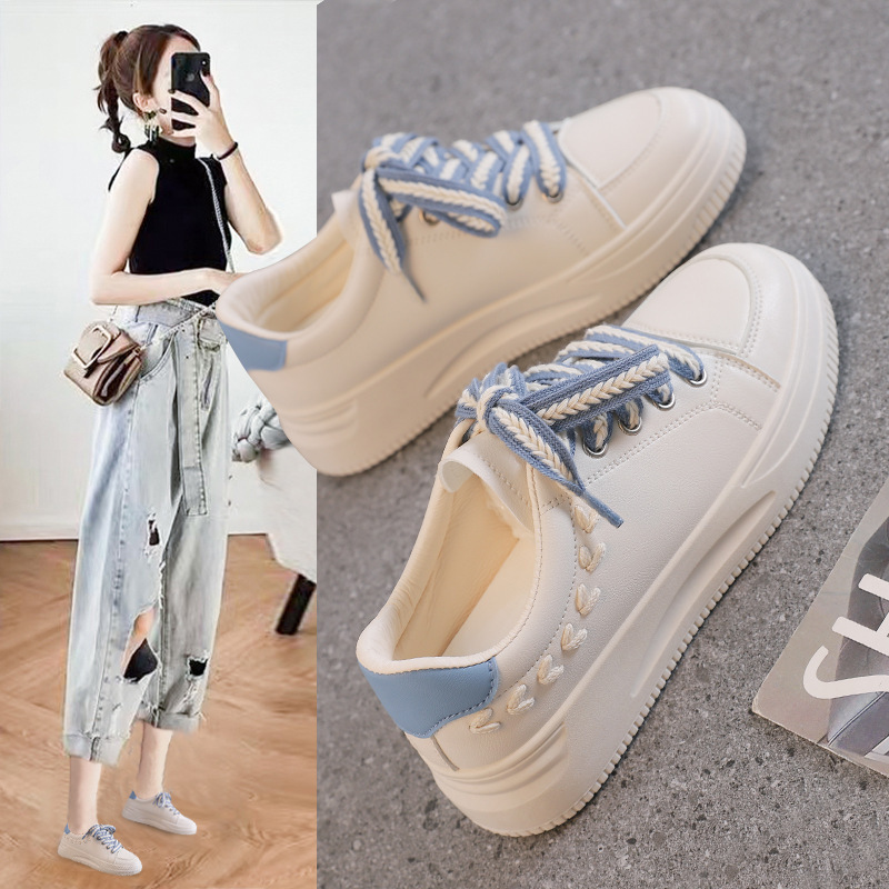 White Shoes Women's Spring 2024 New Student All-match Casual Leather Sports Korean Platform Shoes QR882