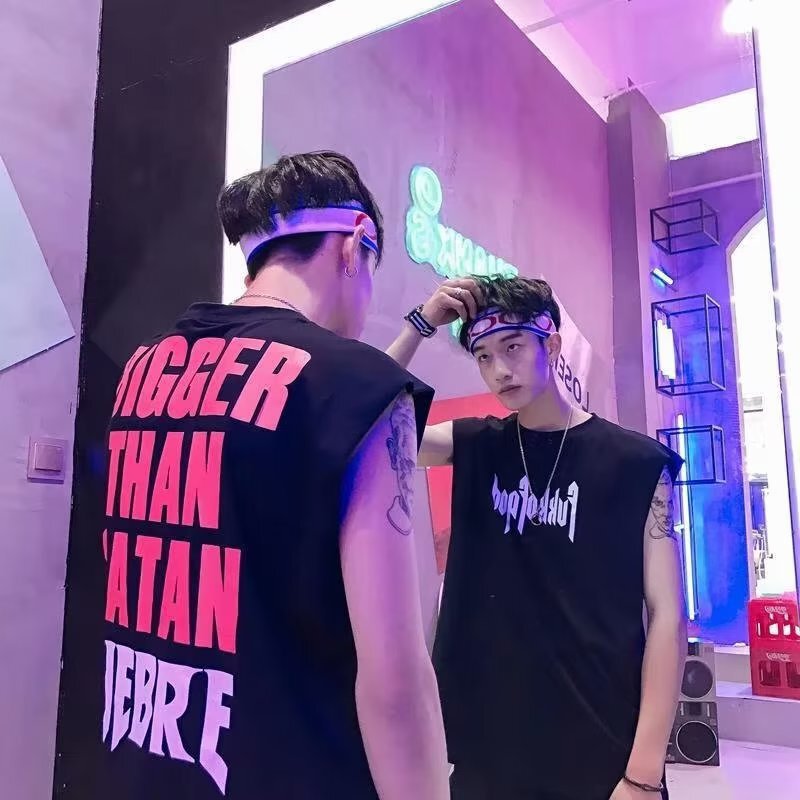 Trendy Brand Sleeveless T-Shirt Men's Summer ins Hong Kong Style Loose Cotton Waistcoat Vest Trendy All-match BF Hip-hop Top Clothes