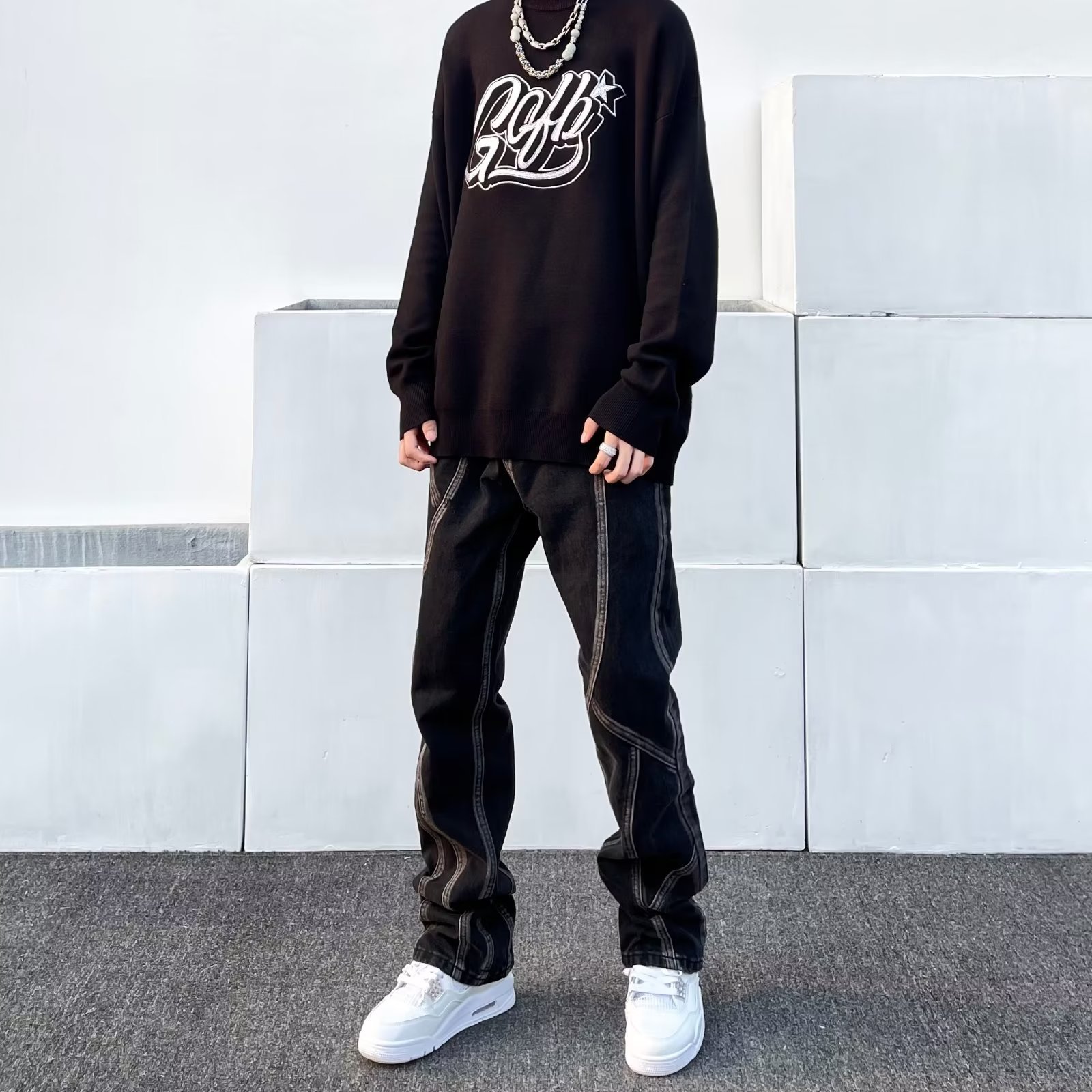 Patchwork Jeans For Men High Straight Loose Design Sense Niche Trendy Brand Street Pants Simple Style_viptrois.com