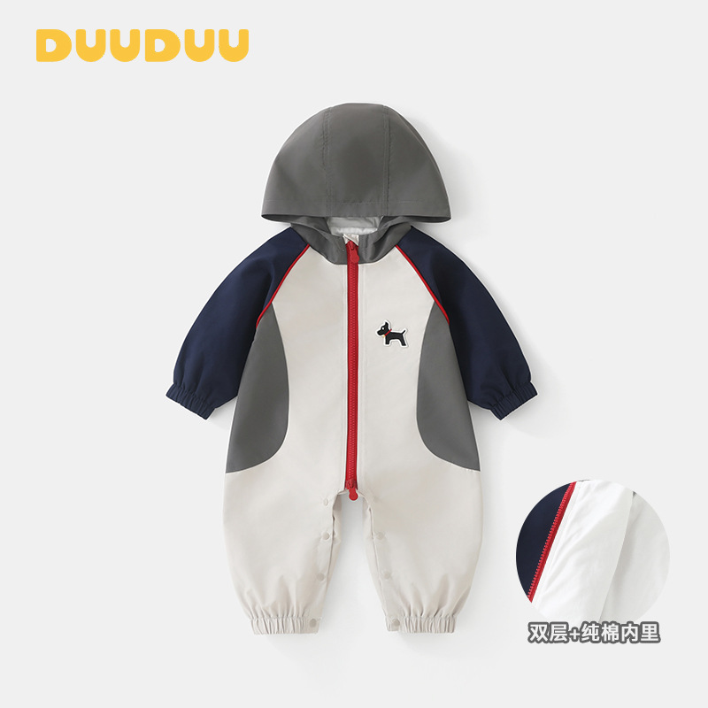 DUUDUU Double-Layer Newborn Swaddle Sweatshirt, Korean Style Spring and Autumn Baby Clothes, Class A Outdoor Romper/Onesie