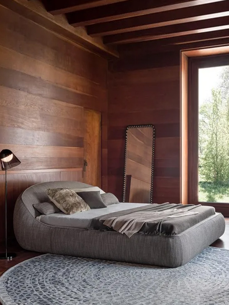 意式極簡臥室布藝大圓床1.8米設計師北歐輕奢民宿落地床創意婚床