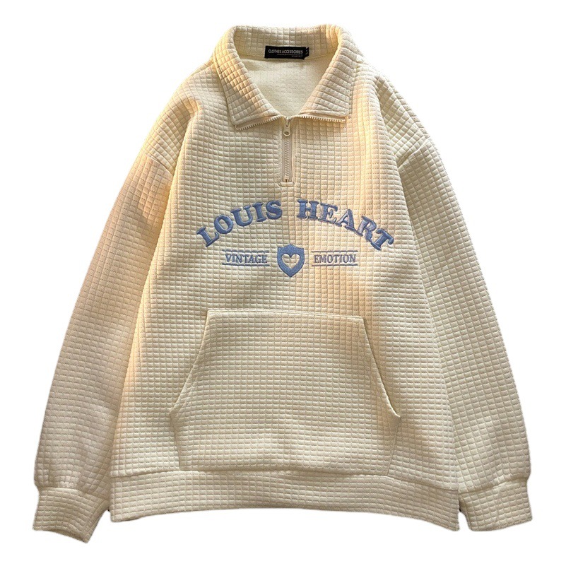 Suéter Polo de Diseño Waffle Otoño 2025 con Solapa, Suéter Bordado de Talla Grande para Mujer, Top de Pareja