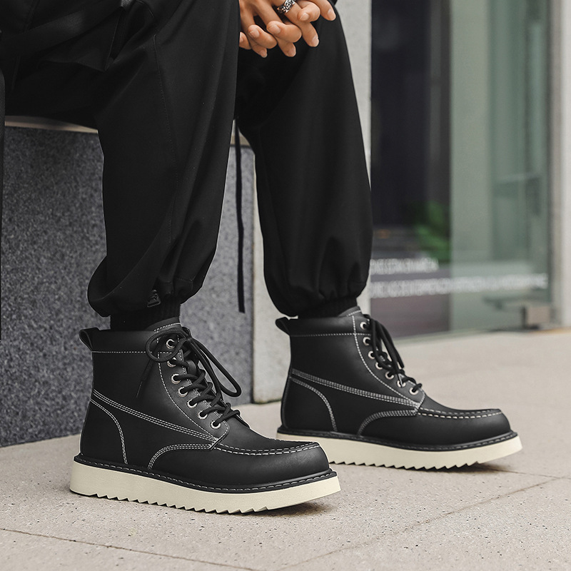 Martin – bottes montantes de moto pour hommes, tendance, décontractées, en velours, polyvalentes, combinaison de travail, 2024 coton, hiver 9055_voghion.com