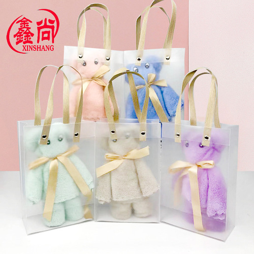 Towel factory wholesale coral velvet gift bear handbag wedding towel holiday birthday wedding return gift souvenir