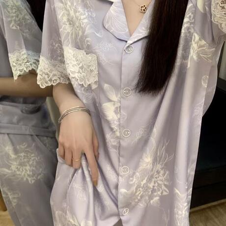 Ice and Snow Silk Pajamas Summer Women's Short Sleeve Shorts Pure Desire Lace Palace Style Sweet Fashion Home Clothes Set