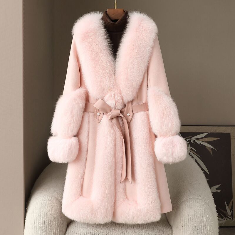 Small Quantity Clothing 2026 Oversized Fox Fur Collar Fur Coat for Women with White Goose down Lining and Full Wool Double-Sided Woolen Coat Small Quantity Clothing 2026 Oversized Fox Fur Collar Fur Coat for Women with White Goose down Lining and Full Wool Double-Sided Woolen Coat