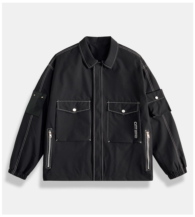 Men's Windbreaker Jacket Solid Colour Loose Fit Outdoor Coat_voghion.com