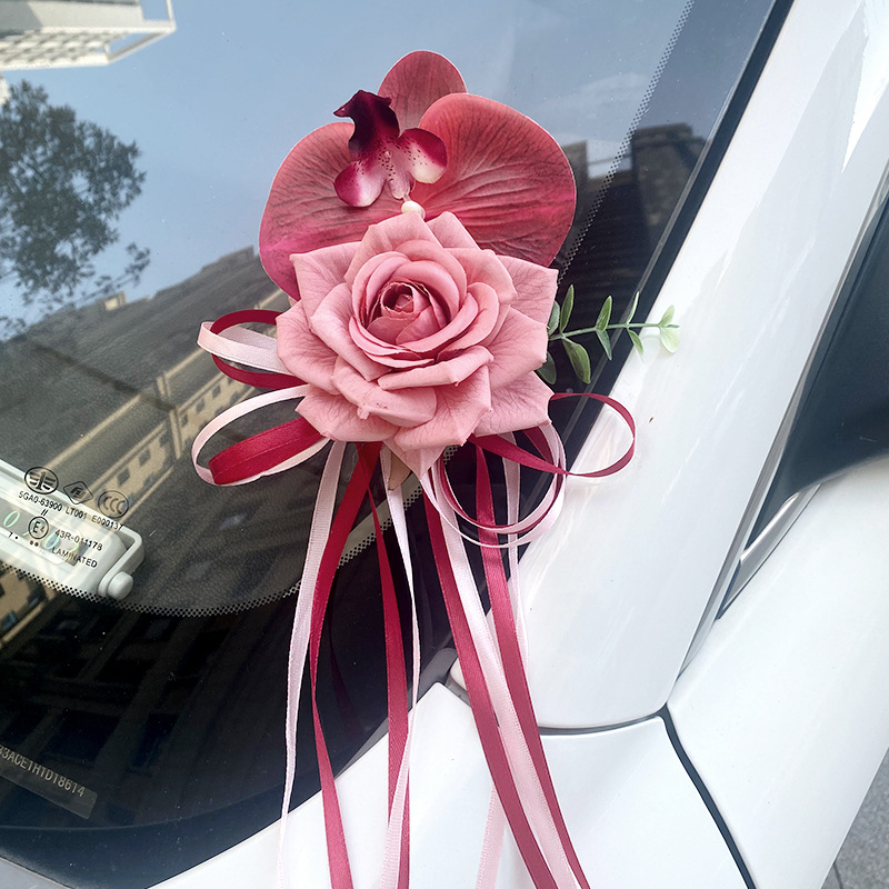 Carros de boda flor de cinta de color boda flor de mano decoración del equipo de espejo retrovisor diseño de carros de boda pegatinas suministros de boda
