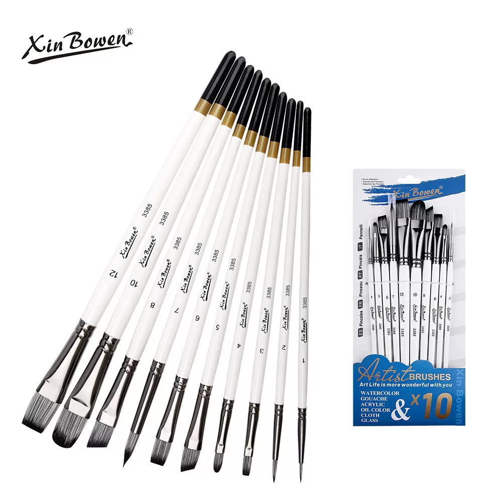 尼龙毛10支画笔套装美术用品混装画画水彩笔颜料笔木质油画笔批发