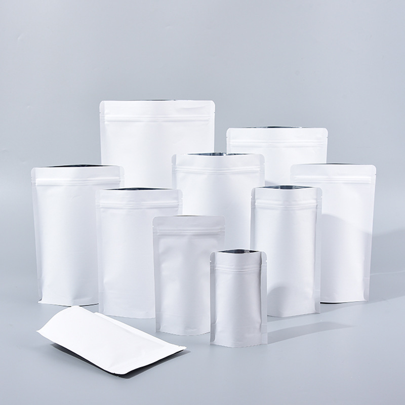 Factory wholesale white cowhide aluminum self-sealing Kraft paper bag dried fruit snacks sealed bag spot