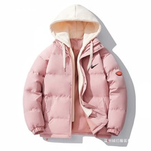 品牌冬季棉服女秋冬季宽松大码加厚连帽外套休闲时尚假两件棉衣男