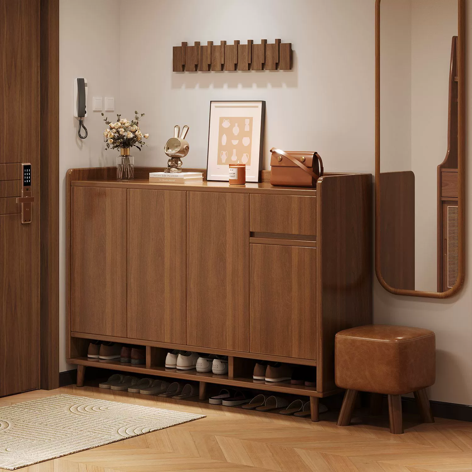 Домашний шкаф для обуви из цельного дерева