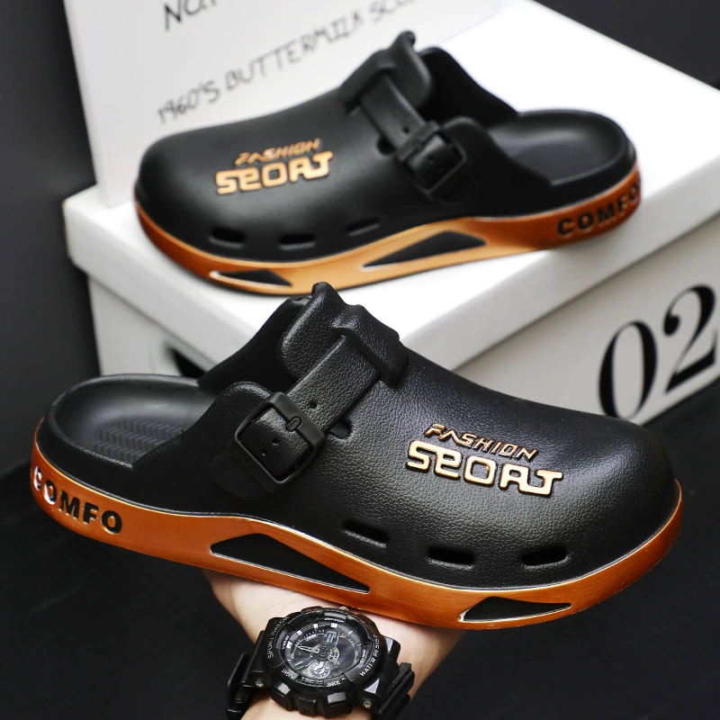 Летние мужские модные универсальные повседневные дышащие износостойкие домашние и уличные пляжные сабо 2025 года