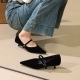 2388 Korean style pointed shallow mouth straight buckle strap low heeled women's shoes with high-end suede workplace single shoes for women