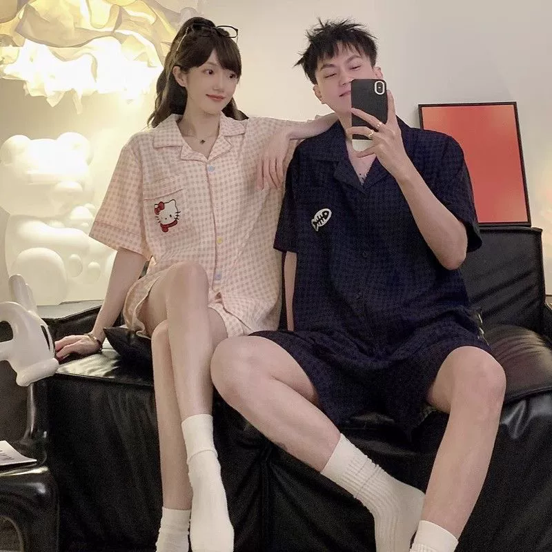 [Тинкер] Облака хлопок большой размер-пара пижамы летом с короткими рукавами