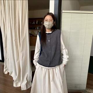 IZONDA 25 AW04 简约日常UPW美利奴条纹背心毛衣上衣女~