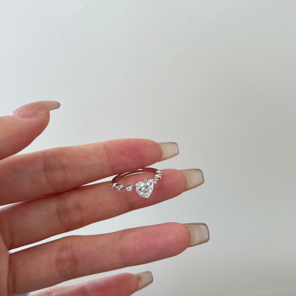 3g Weight Zircon Inlay Material Rings Classification 5, 9 Ring Size Banquet, Daily Occasion 925 Sterling Silver Material Heart Shape Pattern 2025 Spring and Summer Season Women's Gender Plating Design Elegant, Simple Style Style 925 Sterling Silver Zircon Heart Shape Rings 925 Sterling Silver Rings 9
