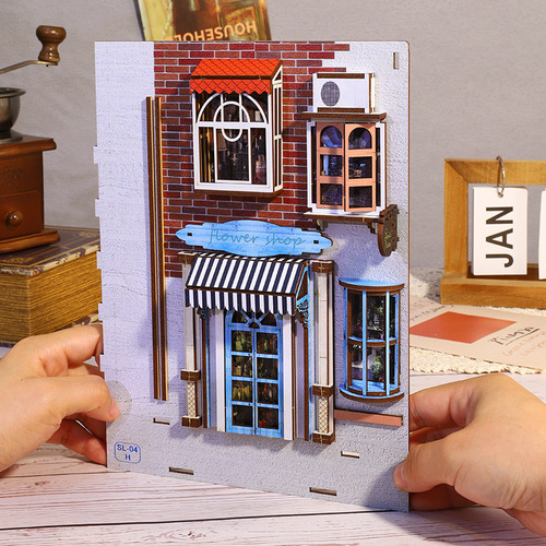 Jiate diy cabin Haiyu holiday 3D three-dimensional assembled bookend house miniature model construction toy birthday gift