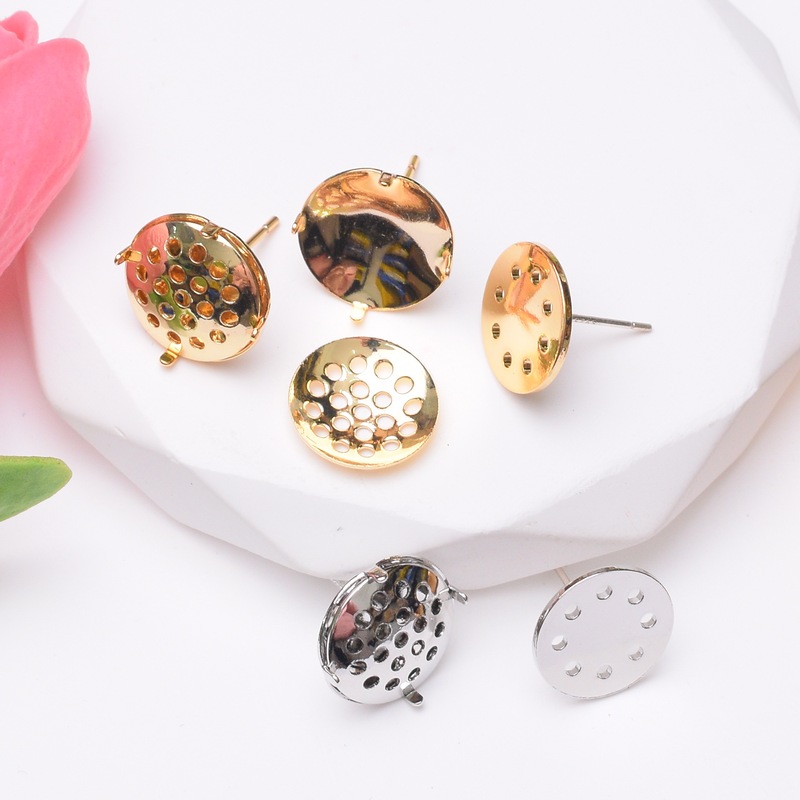 Color-preserving 14K gold-wrapped s925 sterling silver needle fashion mesh plate ear studs holder diy handmade earrings earrings material accessories