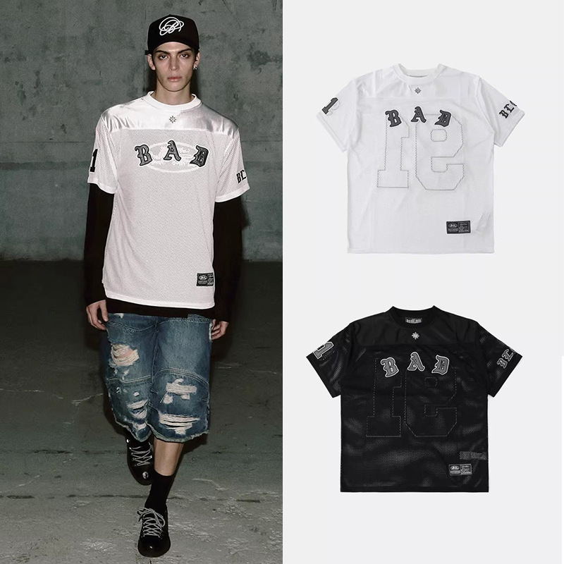Badblood American Retro Black Mesh Jersey Unisex Casual Loose Summer 2026 New T-Shirt Short-Sleeved Cover-Up