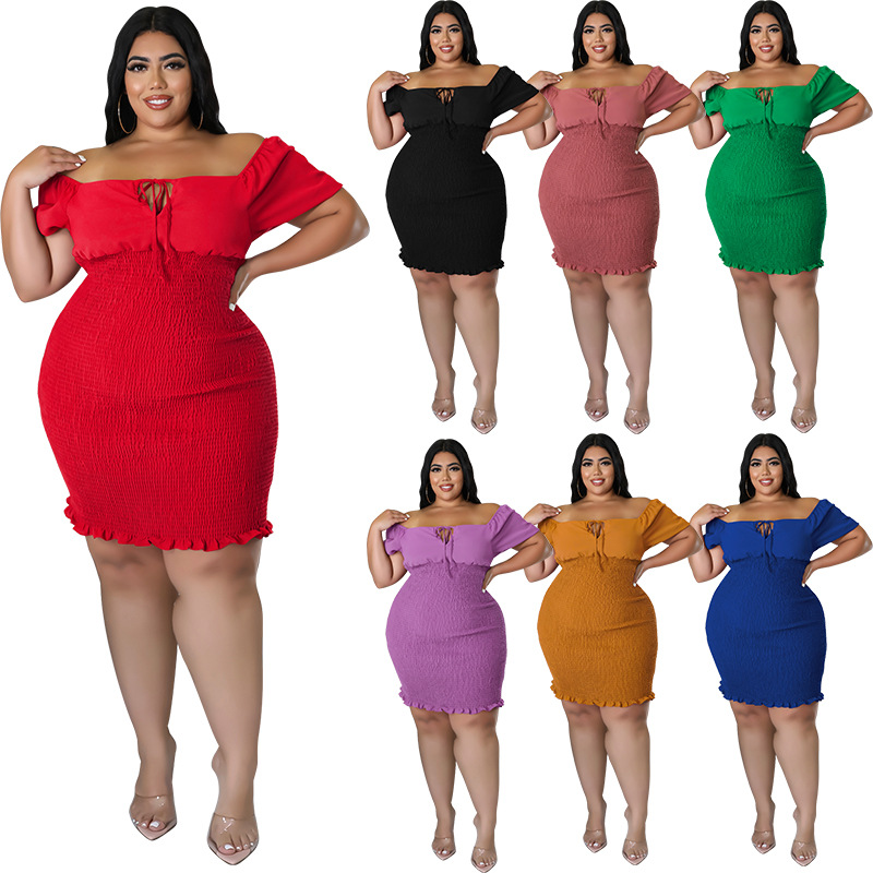 MY978 plus Size Women's Summer Off-Shoulder Bodycon Dress European American Style Regular Thickness All Pieces Included_ecoleips.com