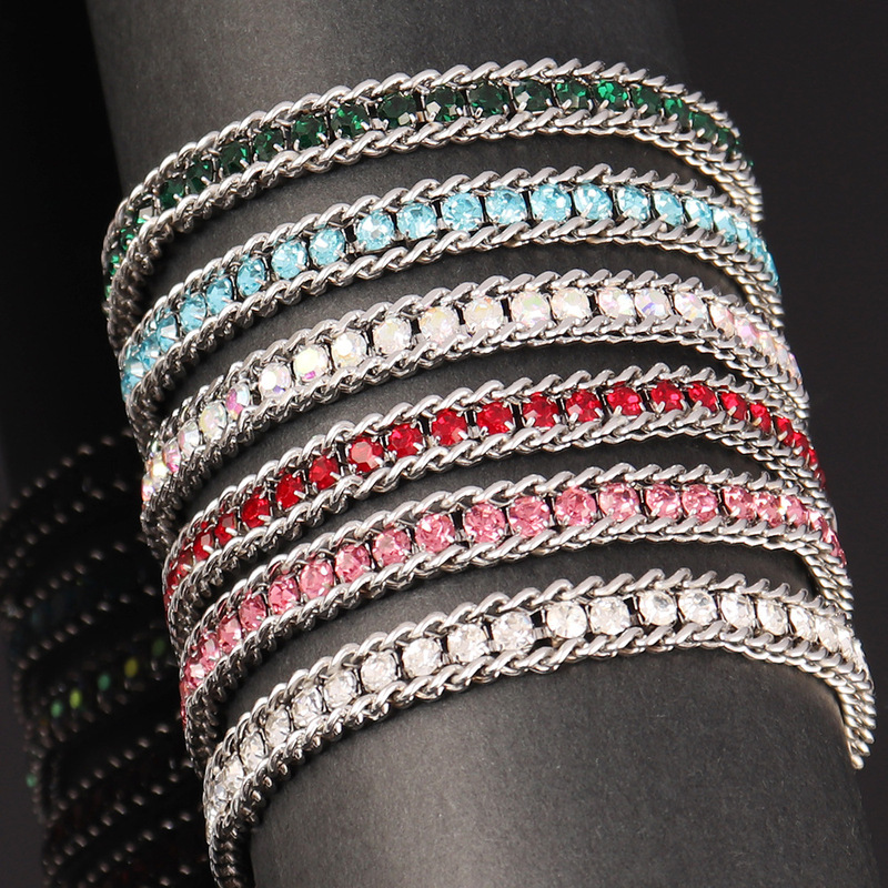 Multi-Color Cross-Border Popular Stainless Steel Colored Diamond Zircon Bracelet for Women, Non-Fading, Versatile, Super Flash Tennis Bracelet, Hand Jewelry Multi-Color Cross-Border Popular Stainless Steel Colored Diamond Zircon Bracelet for Women, Non-Fading, Versatile, Super Flash Tennis Bracelet, Hand Jewelry