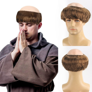 Halloween Bald Wig Monk Wig Brown Bald Hat Child Adult Monk Character Wig Applicable