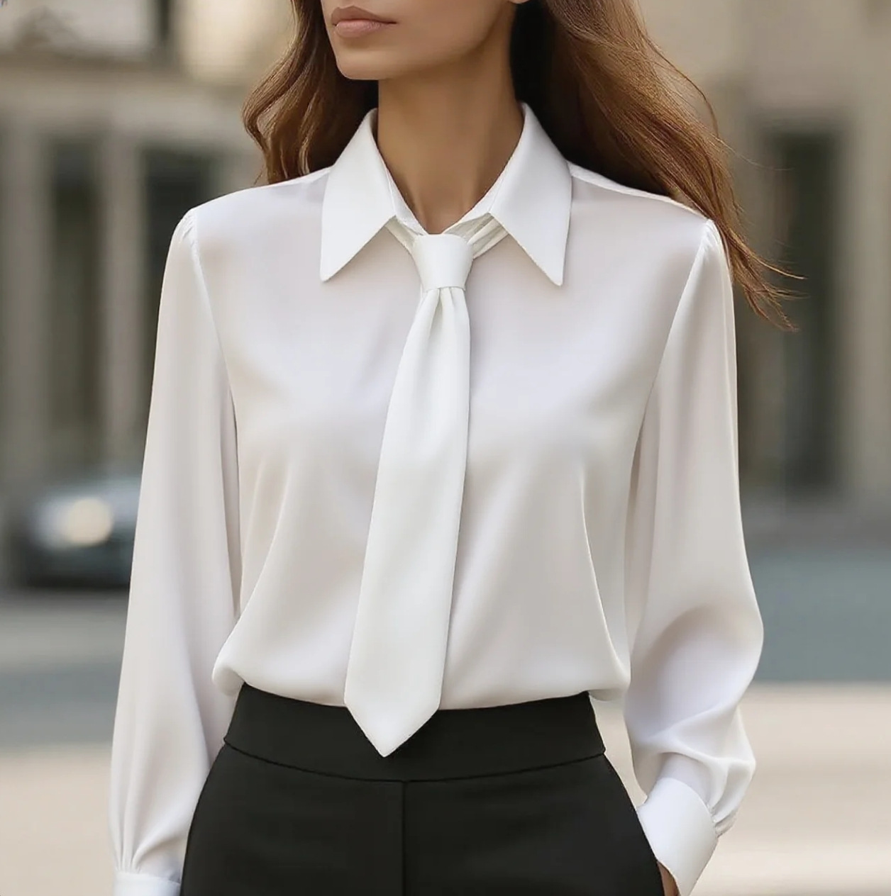 Chemise classique à manches longues pour femme – Chemisier de bureau intemporel à col boutonné, indispensable pour l'automne_voghion.com