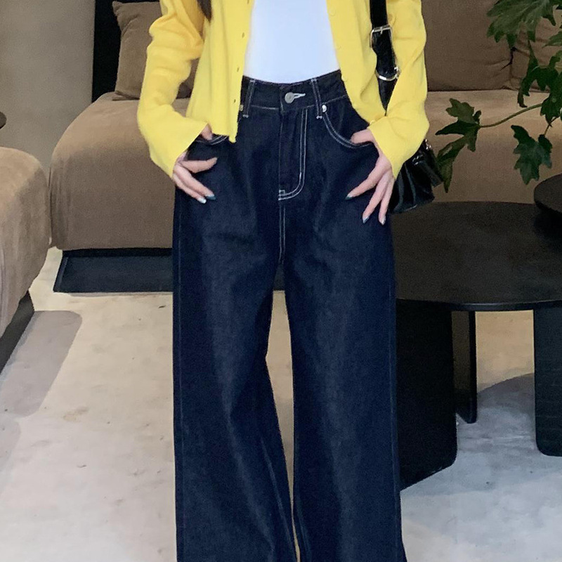 Where's the Orange Tree Jennie Style Straight Jeans Women's Spring High Waist Loose Casual Wide Leg Pants Black