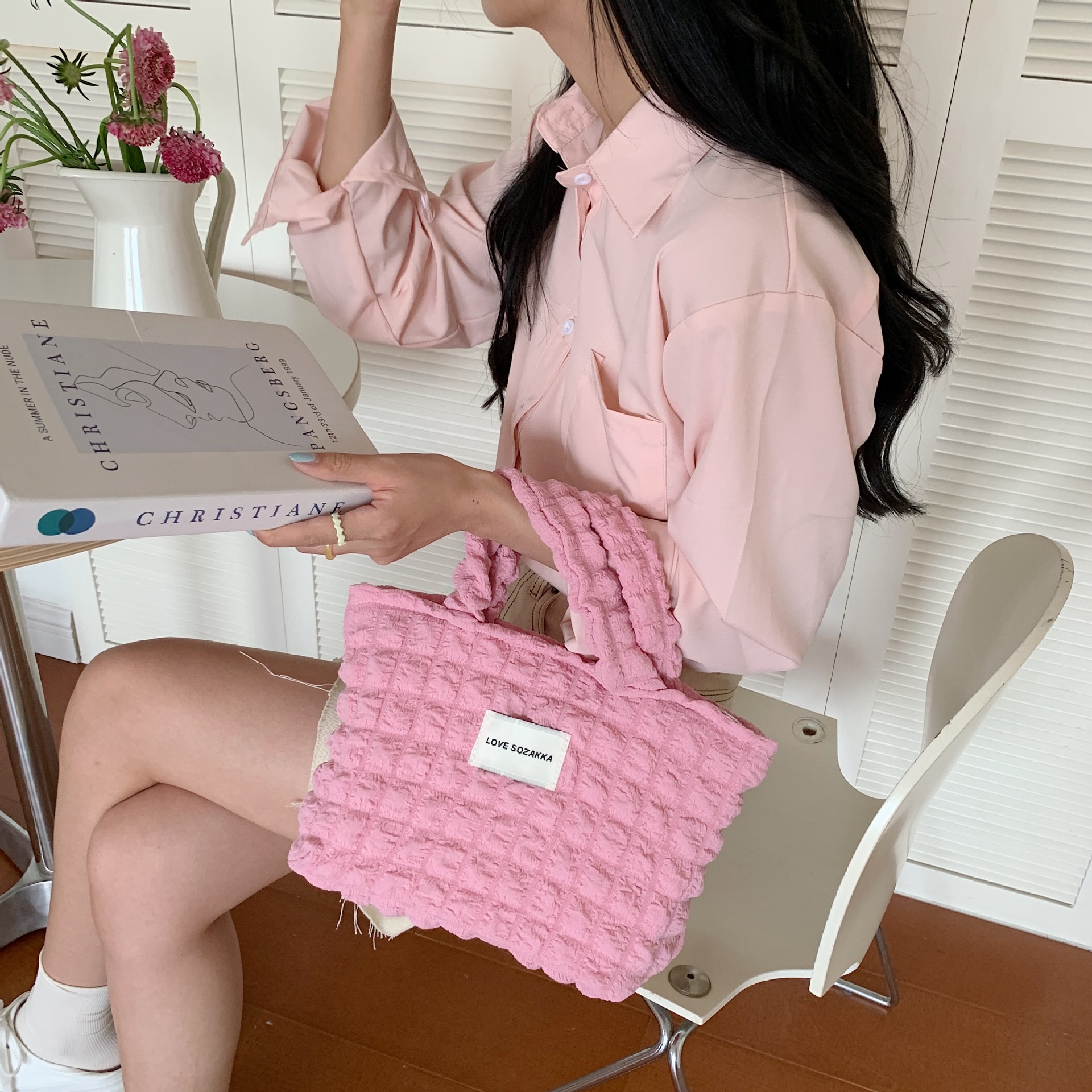 Bubble Handbag Women's Shoulder Bag Casual Solid Canvas Tote_voghion.com