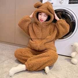 冬款女童保暖睡衣儿童女孩珊瑚绒加厚法兰绒中大童女宝家居服秋冬