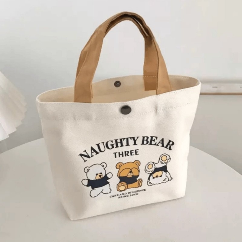 ホット販売クマキャンバスバッグ女子学生ポータブル仕事小さなハンドランチバッグハンドバッグキャンバスバッグギフトバッグ|undefined