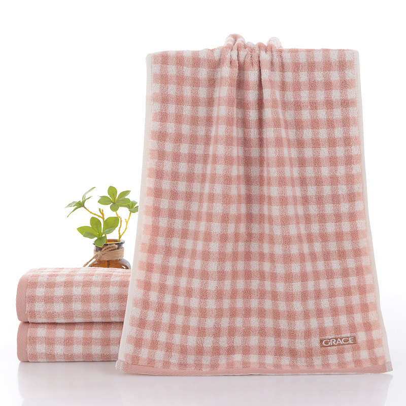 Serviette de bain/visage Jie Liya en pur coton doux et absorbant à carreaux, lavage facile, pour adultes et usage domestique, référence 7412, vente en gros_voghion.com