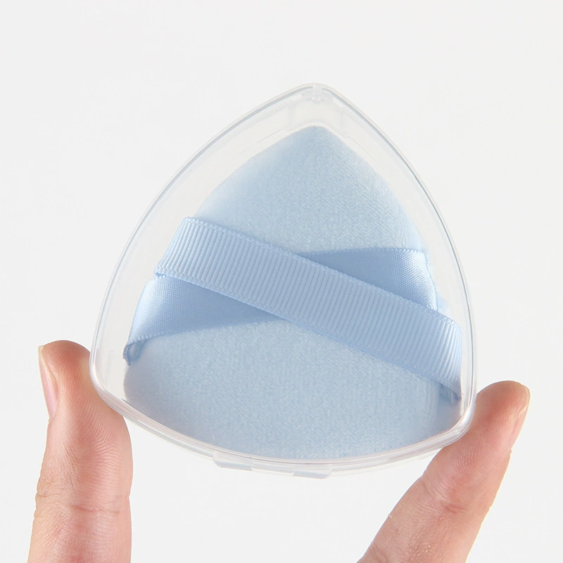 Triangular Powder Puff Sponge, Ribbon Grip, Soft Velvet, Multi-Color (2–Box/OPP Options)