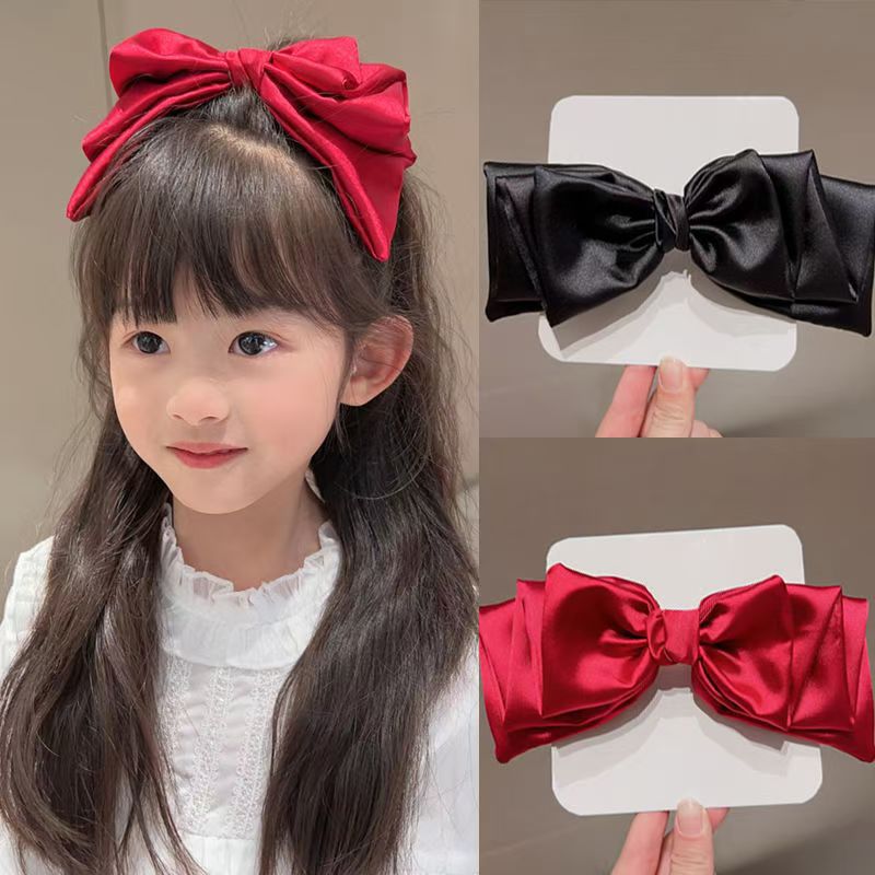 New Kidsren's Red Bow Hairpin Girls Korean Style Multi-layer Spring Clip Does Not Hurt Hair Little Girl Hairpin Hair Accessories