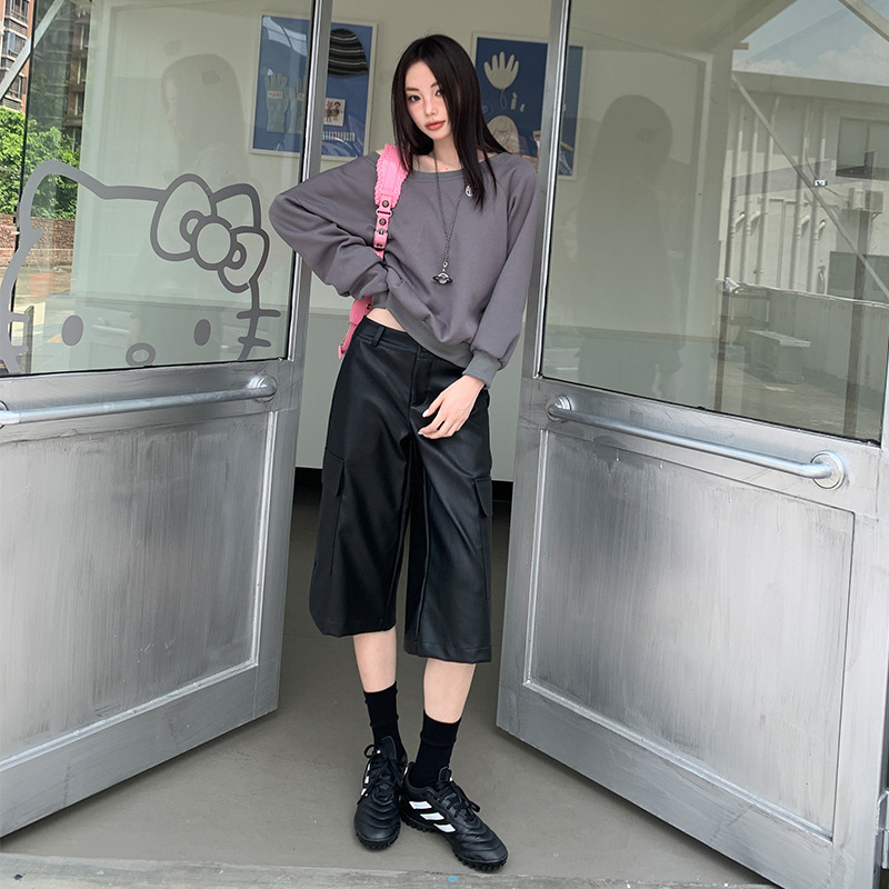 [Today Yin] Aesthetic Accumulation | Fold PU Leather Pants | Fashionable Single Product Joker Loose Chinese Pants Autumn New Product