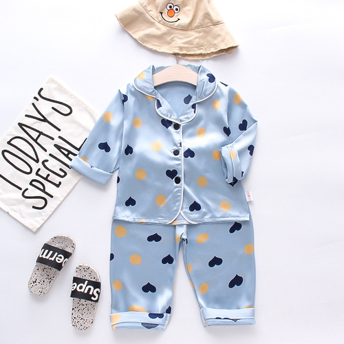 CA64 one piece drop shipping Chinese New Year style children's home clothes long-sleeved casual fashion baby love pajamas two-piece set