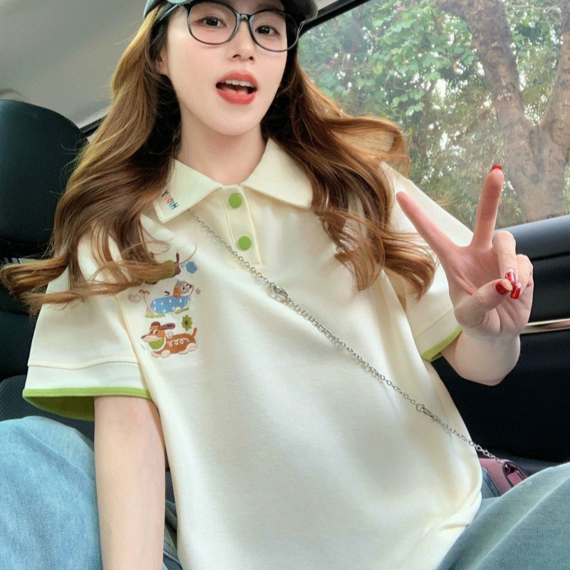 2026日系夏季新款韩系宽松刺绣POLO显瘦百搭短袖女网ins学院上衣