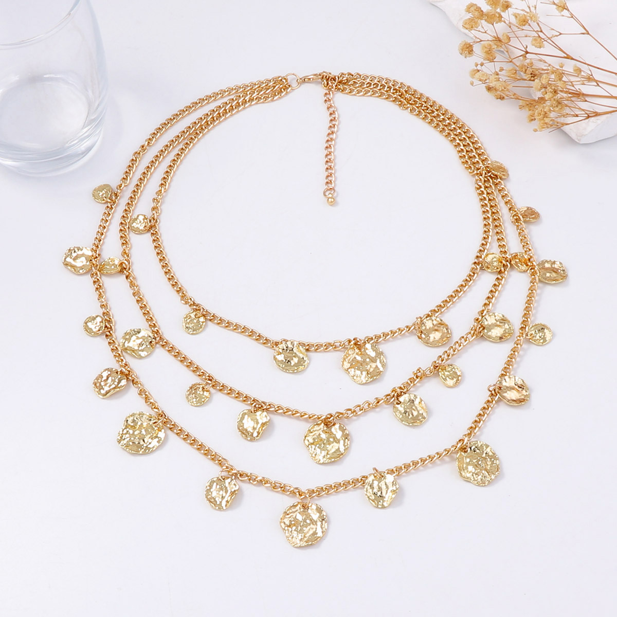 Multi-layer Necklace With Wrinkled Round Pendant Hip-hop Style_voghion.com