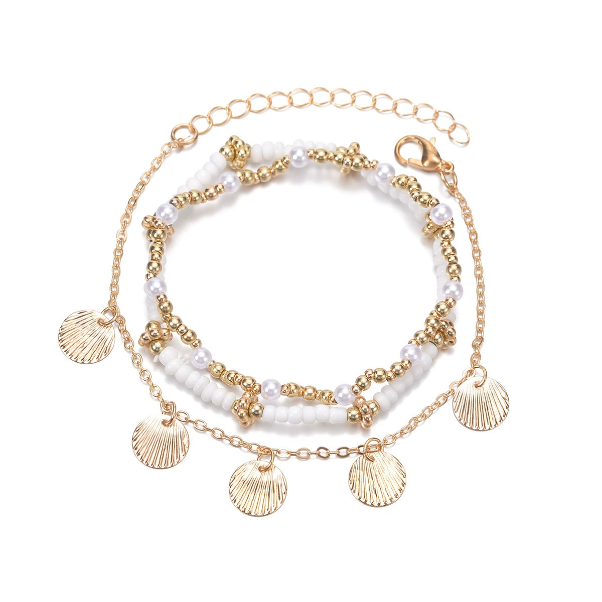 Fashionable metal pendant pearl, elastic ball with beads, bracelet, set, simple and elegant design, 3 piece set