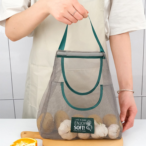 Kitchen wall-mounted fruit and vegetable storage hanging bag ginger garlic onion mesh breathable and moisture-proof can be carried and hung household storage bag