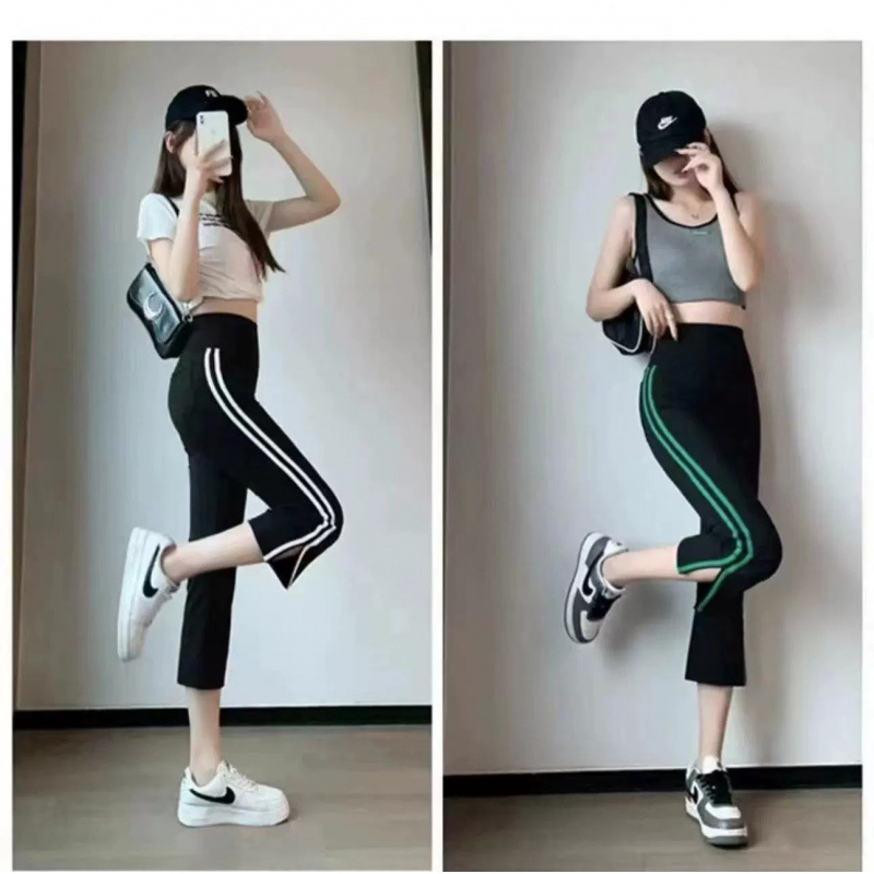Shark Pants Micro-Flared Women's Outer Wear Summer Thin High-Waisted Eight-Point Tight Wide-Leg Slit Sports Casual Leggings